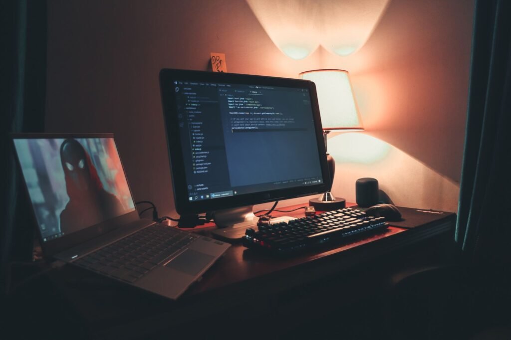 A laptop open to a settings session on a simple, uncluttered desk
